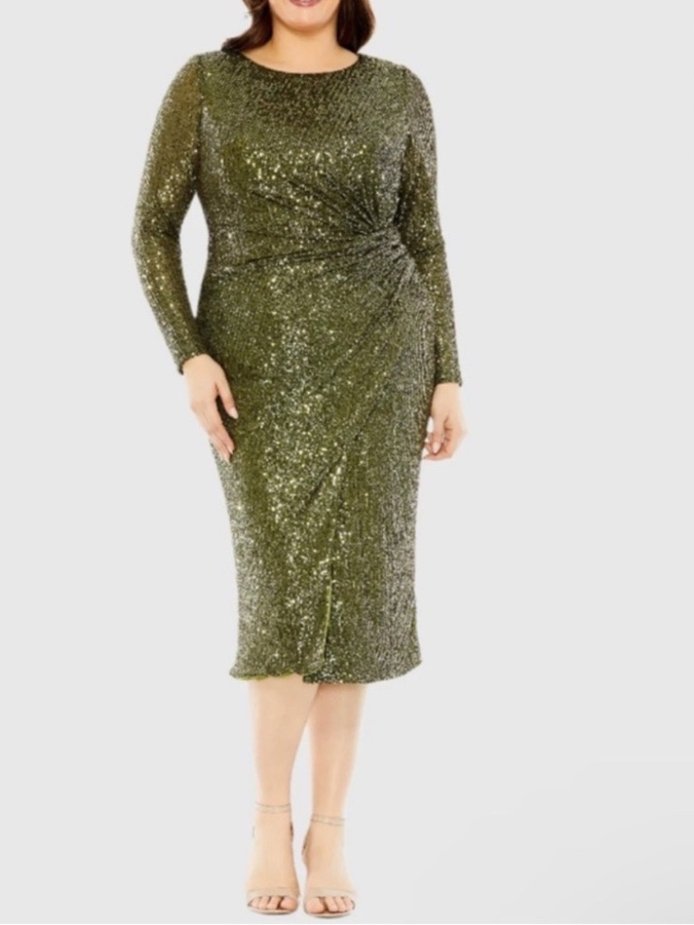 NWT MAC DUGGAL Olive Dark Green Long Sleeve Sequin #77025